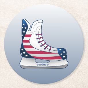 Dessous-de-verre Rond En Papier Patins de hockey USA avec étoiles et bandes