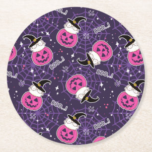 Dessous-de-verre Rond En Papier Patters de Cute Cats et Pumkins
