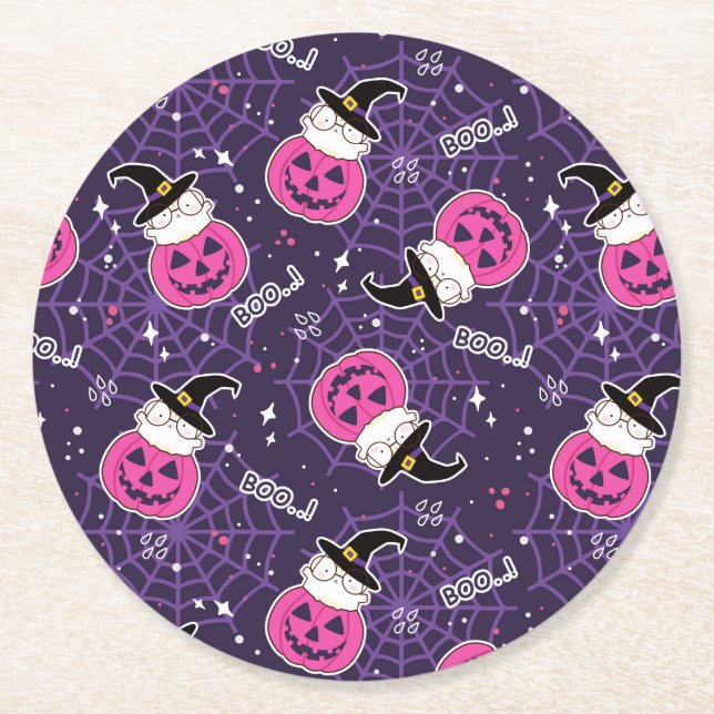 Dessous-de-verre Rond En Papier Patters de Cute Cats et Pumkins (Devant)