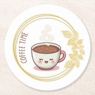 Dessous-de-verre Rond En Papier Pause café avec dessous de verre feuille d'or