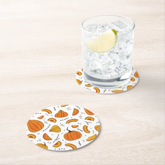 Dessous-de-verre Rond En Papier Pays Rustique Automne Citrouille Automne (En situation)