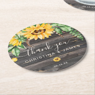 Dessous-de-verre Rond En Papier Pays rustique Merci tournesol mariage Faveur