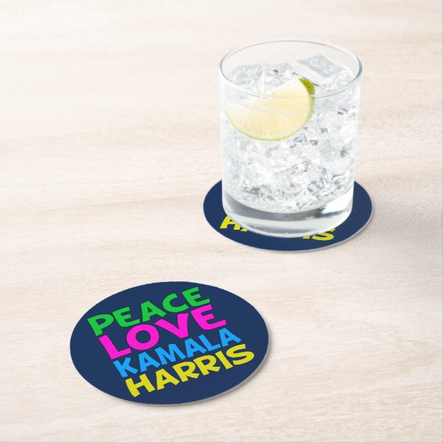 Dessous-de-verre Rond En Papier Peace Love Kamala Harris (En situation)