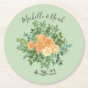 Dessous-de-verre Rond En Papier Peach Green Mariage Spring Pastel