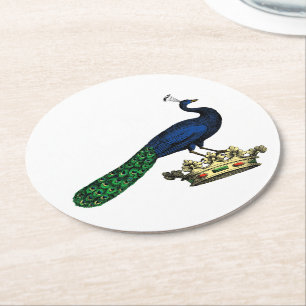 Dessous-de-verre Rond En Papier Peacock héraldique Vintage stylisé sur Couronne C