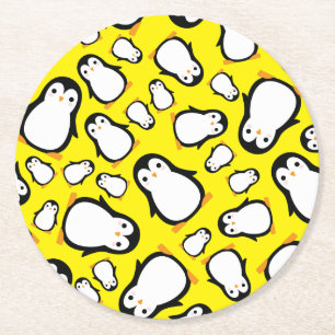 Dessous-de-verre Rond En Papier Penguin Cute Hiver 1er anniversaire Dessous de ver