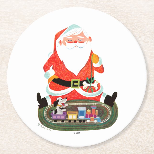 Dessous-de-verre Rond En Papier Père Noël avec train (Devant)