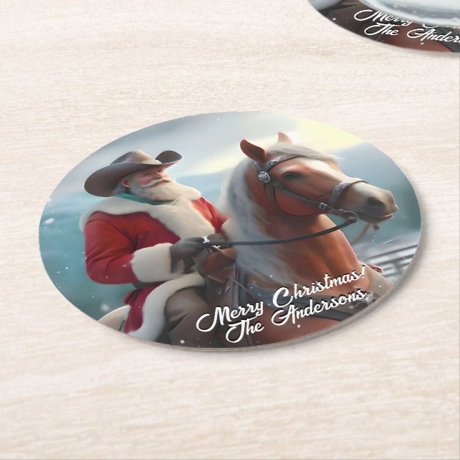 Dessous-de-verre Rond En Papier Père Noël équitation Noël occidental (Incliné)