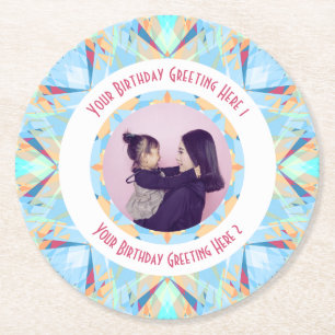 Dessous-de-verre Rond En Papier Personnalisé Joyeux Anniversaire Star Blue Photo G