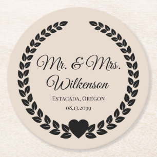 Dessous-de-verre Rond En Papier Personnalisé Mr & Mrs Bride et Groom Newlyted