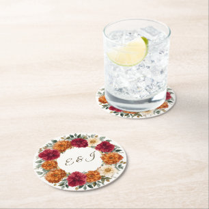 Dessous-de-verre Rond En Papier Personnalisé Rustic Fall Floral Mariage