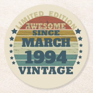 Dessous-de-verre Rond En Papier Personnalisé Trente vintage 30e anniversaire