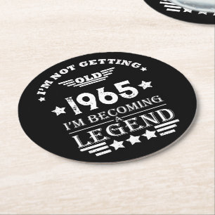 Dessous-de-verre Rond En Papier Personnalisé vintage 60e anniversaire noir blanc