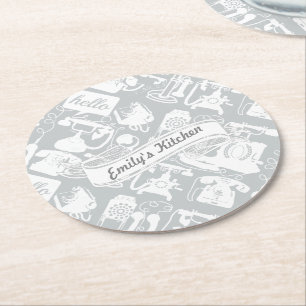 Dessous-de-verre Rond En Papier Personnalisez Hello Grey ou n'importe quel télépho