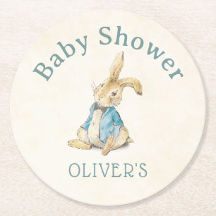 Dessous-de-verre Rond En Papier Peter Le Baby shower Bleu Vintage Rabbit