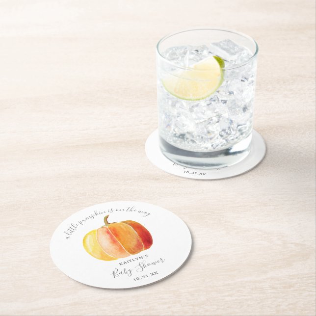 Dessous-de-verre Rond En Papier Petit Baby shower Citrouille (En situation)