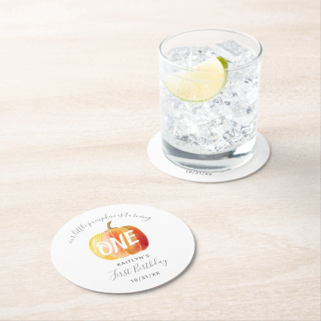 Dessous-de-verre Rond En Papier Petit Citrouille 1er anniversaire (En situation)