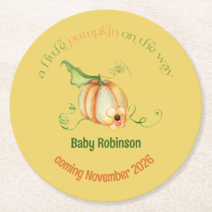 Dessous-de-verre Rond En Papier Petit Citrouille Automne Baby shower neutre selon