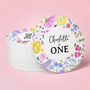 Dessous-de-verre Rond En Papier Petite fille Fleur sauvage 1er anniversaire Floral