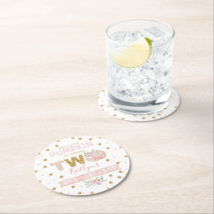 Dessous-de-verre Rond En Papier Petites filles Citrouilles 2e anniversaire
