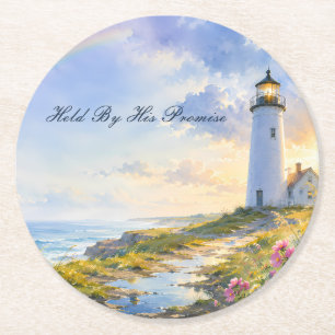 Dessous-de-verre Rond En Papier Phare Arc-en-Ciel Aquarelle Côtière