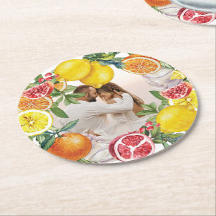 Dessous-de-verre Rond En Papier Photo Citrus Watercolor Mariage botanique