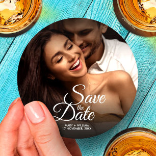 Dessous-de-verre Rond En Papier Photo Classique Moderne Mariage Élégant Enregistre