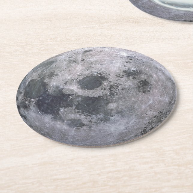 Dessous-de-verre Rond En Papier Photo de lune grise (Incliné)