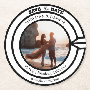 Dessous-de-verre Rond En Papier Photo de script lisse Enregistrer la date Tableau