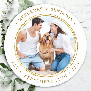 Dessous-de-verre Rond En Papier Photo personnalisée Elegant Gold Mariage personnal