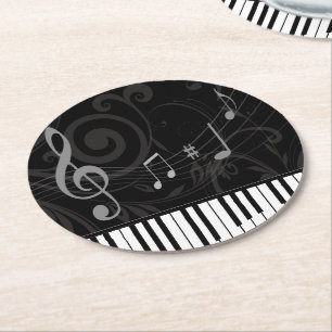 Dessous-de-verre Rond En Papier Piano fantasque et notes musicales
