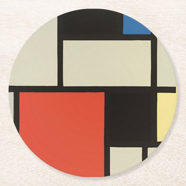 Dessous-de-verre Rond En Papier Piet Mondrian Composition Peinture Abstraite (Devant)