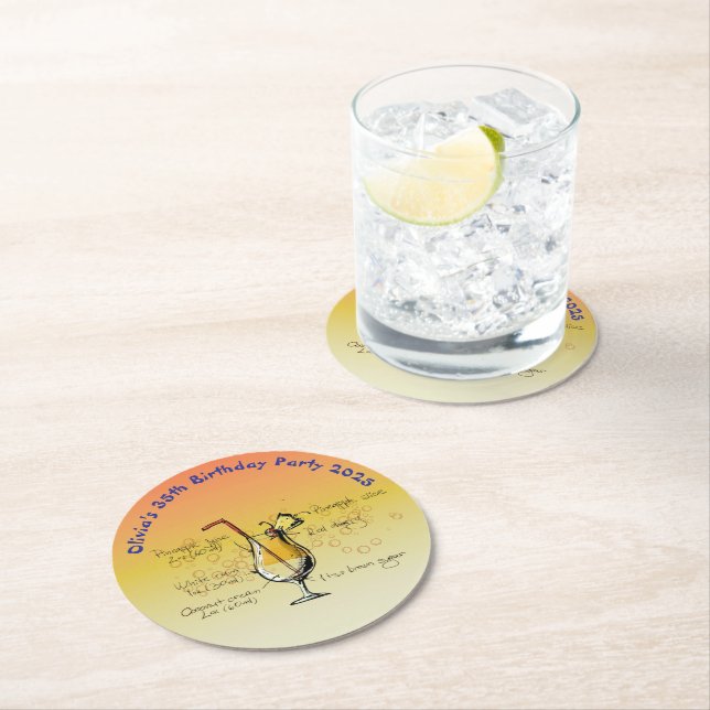 Dessous-de-verre Rond En Papier Pina Colada fête d'anniversaire (En situation)