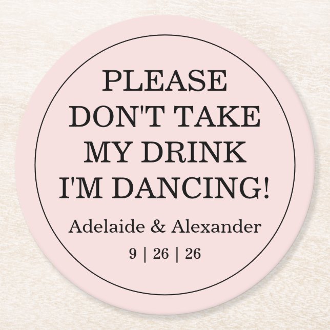 Dessous-de-verre Rond En Papier Pink Blush Drink Cover Wedding (Devant)