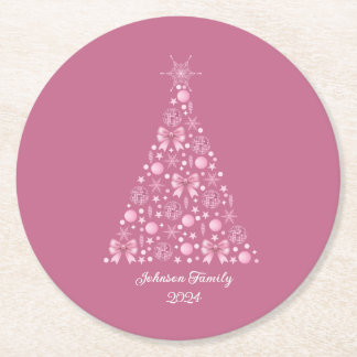 Dessous-de-verre Rond En Papier Pink Bow Christmas Tree