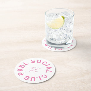 Dessous-de-verre Rond En Papier Pink PKBL Social Club Crest Pickleball