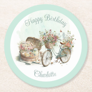Dessous-de-verre Rond En Papier Pique-nique dans le Parc Floral Adulte Anniversair