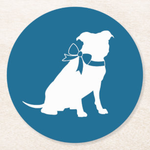 Dessous-de-verre Rond En Papier Pit Bull Baby shower Pitbull Chien Blue Boy