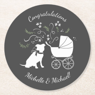 Dessous-de-verre Rond En Papier Pit Bull Dog Baby shower Pink Girl Pitbull