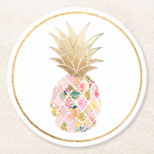 Dessous-de-verre Rond En Papier PixDezines Aloha Ananas/Fond DIY (Devant)