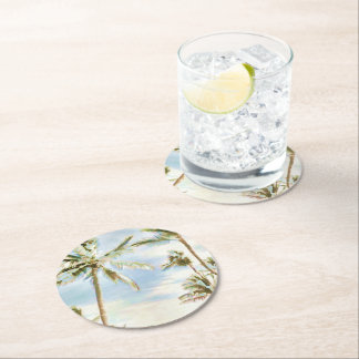 Dessous-de-verre Rond En Papier PixDezines Plage Hawaïenne Vintage/Bleu