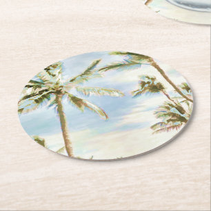 Dessous-de-verre Rond En Papier PixDezines Vintage Hawaiian Beach/Blue