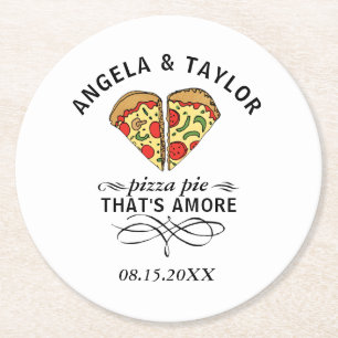 Dessous-de-verre Rond En Papier Pizza Love Trendy Mariage Monogramme Date