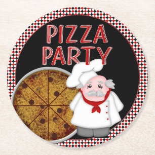 Dessous-de-verre Rond En Papier Pizza Party, Dessous de verre 2-Noirs Style