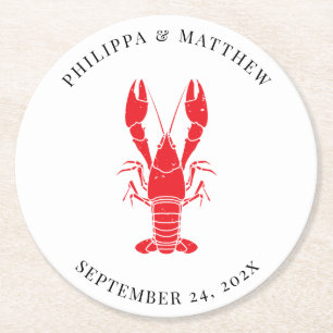 Dessous-de-verre Rond En Papier Plage de homard côtier Boil Mariage Personnalisé