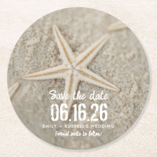 Dessous-de-verre Rond En Papier Plage Mariage Starfish Unique Enregistrer la date
