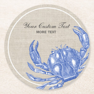 Dessous-de-verre Rond En Papier Plage nautique vintage fraîche de coutume de crabe