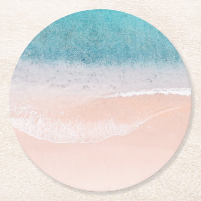 Dessous-de-verre Rond En Papier Plage Sable Bleu Mer Bord de mer Personnalisé Modè (Devant)