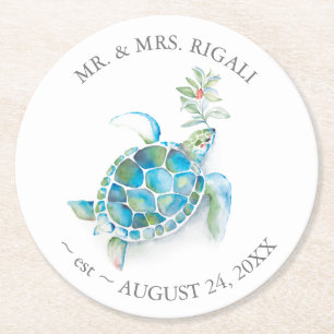 Dessous-de-verre Rond En Papier Plage tropicale Tortue de mer de Noël