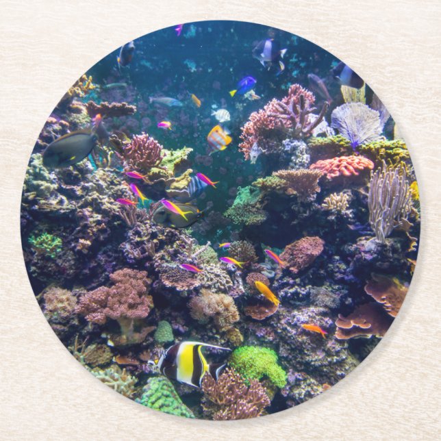 Dessous-de-verre Rond En Papier Plages tropicales | Corail sous-marin Reef (Devant)